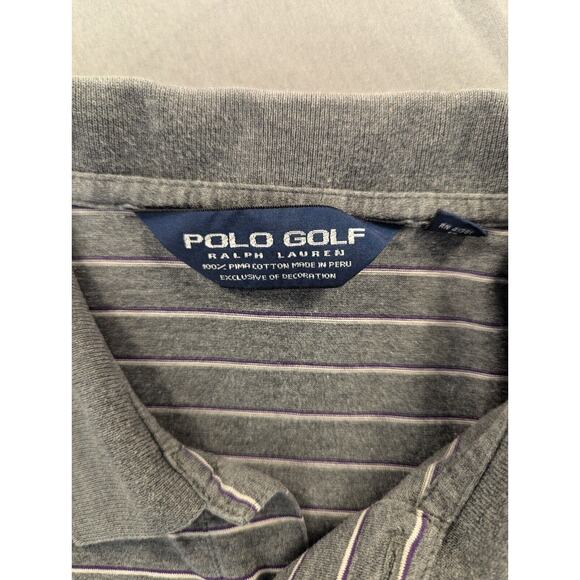Ralph Lauren Polo Golf Shirt Large Men's VTG Gray Striped Short Sleeve - Picture 4 of 10